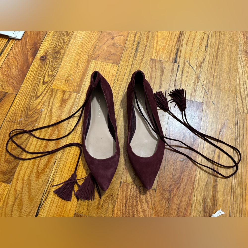 Loeffler Randall Pointed Lace-Up Flats in Burgundy Suede